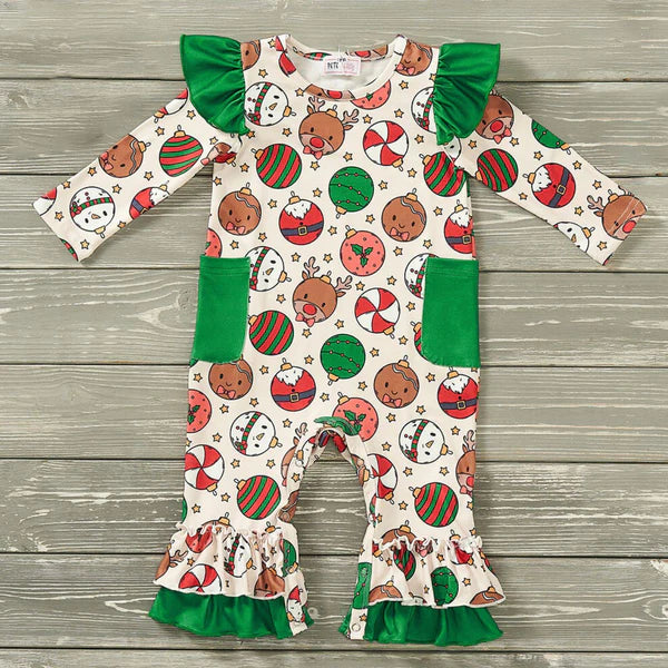 Pete + Lucy Christmas Ornaments Girl Romper.